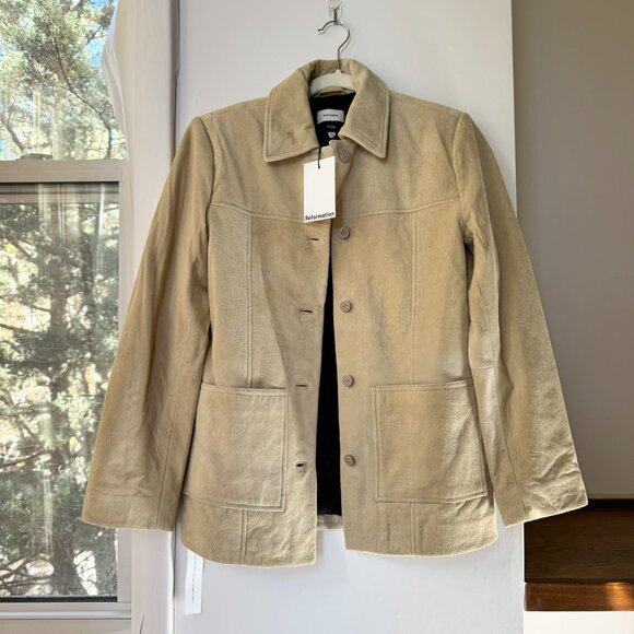 NWT Reformation Veda Lincoln Suede Shirt Jacket Oat Distressed Tan XXS - Picture 3 of 17